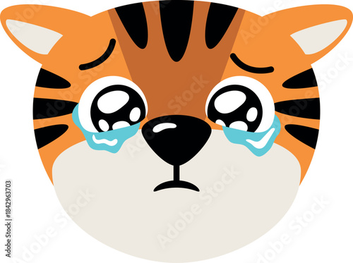 Tiger upset face with tears in eyes. Sad animal
