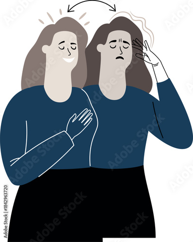 Mood swing drawing. Negative and positive emotion woman