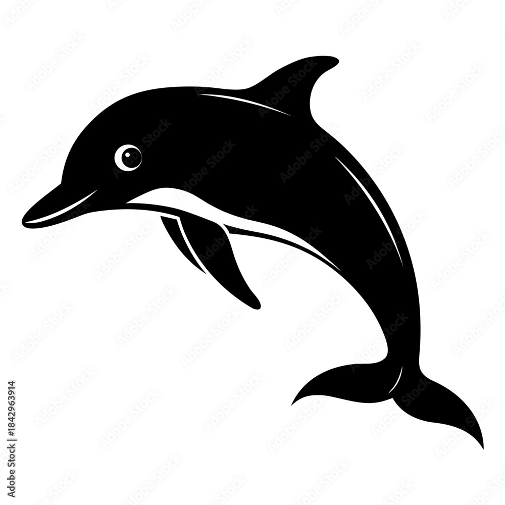 Fototapeta premium Dusky Dolphin Silhouette Vector on White Background – Simple Marine Animal Design