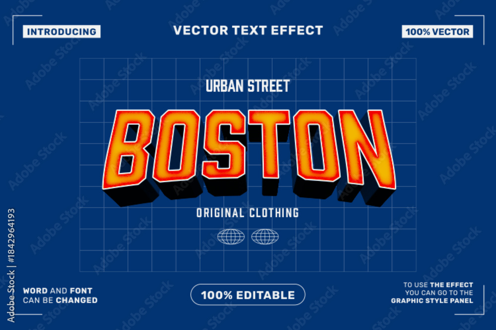 Obraz premium Boston Urban Street Retro 3D Editable Text Effect Vector