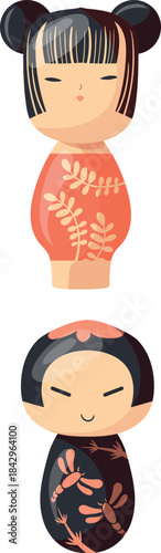 Kokeshi dolls. Traditional wooden souvenir cartoon icon