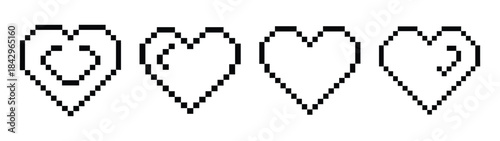 Four pixel hearts showing different health levels for retro video game interface Vector