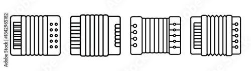 A set of four simple line art icons representing the musical instrument accordion Vector