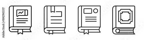 A collection of linear book icons representing education and knowledge concepts Vector