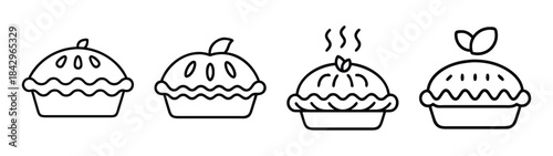 A set of four minimalist black and white line art icons depicting different kinds of pies Vector