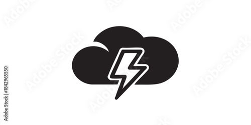 Cloud with lightning solid icon, electricity concept. Vector graphics. Weather sign on white background, style icon mobile or web design.
