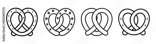 A collection of minimalist black outline pretzel icons for food and bakery graphic designs Vector