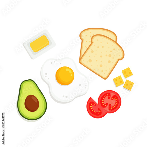 Vector Set of Breakfast Items on White Background