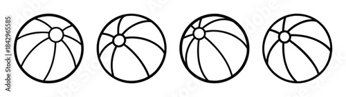 A simple black and white line art illustration featuring four beach balls Vector