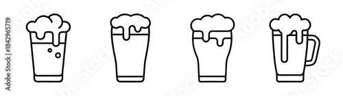 A collection of four line art icons showing different types of beer glasses filled with foam Vector