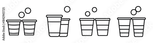 Black and white outline icon illustration depicting cups and balls for a party game Vector