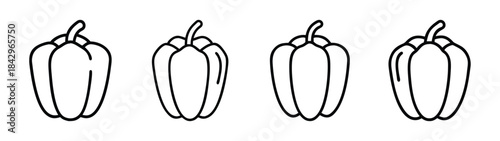 Set of black line icons featuring four bell peppers, perfect for culinary and fresh food themes Vector