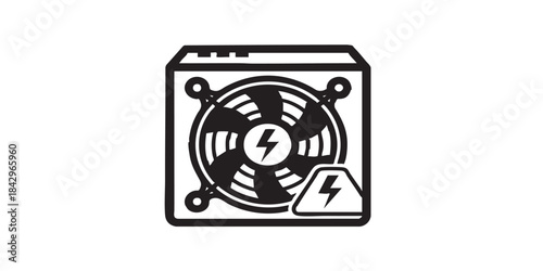 Modular power supply with fan thin line icon, cyber monday concept. Vector graphics. Powerful device for AC line, electricity sign on white background, style icon mobile or web .