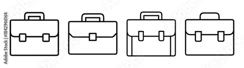 Four different business briefcase icons in black line art on a white background Vector