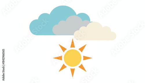 A weather icon of a sun and clouds for a partly sunny forecast. Minimalist flat design vector illustration. Simple graphic symbol isolated on a white background