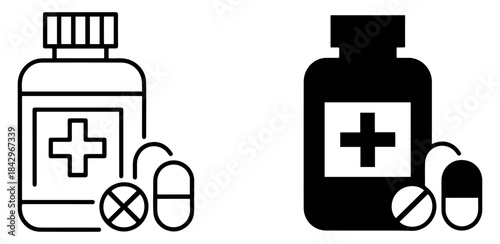 pill bottle icon set vector