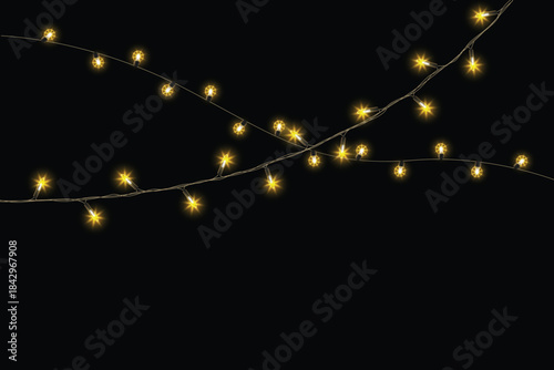 ✨ Realistic Glowing Yellow Christmas Lights on Transparent Background Vector for Festive Holiday and Party Decoration