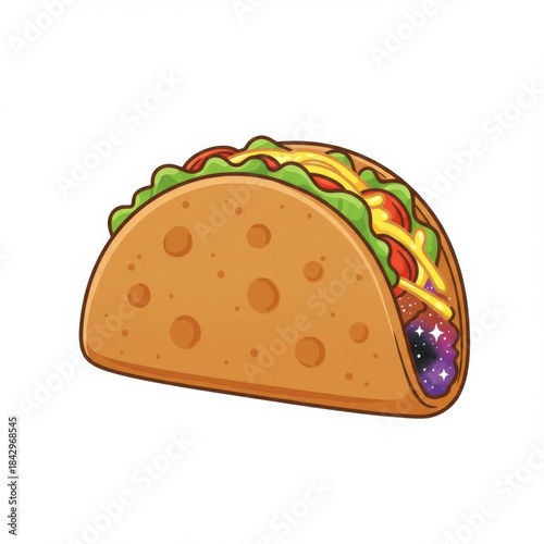 Pixel Art Taco Filled with Salad Tomatoes and Galaxy Illustration on White Background