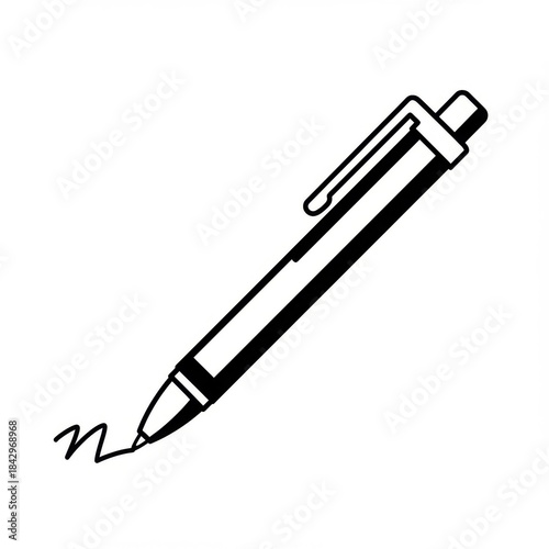 Minimalist Black and White Pen with Writing Scribble Illustration Style Design