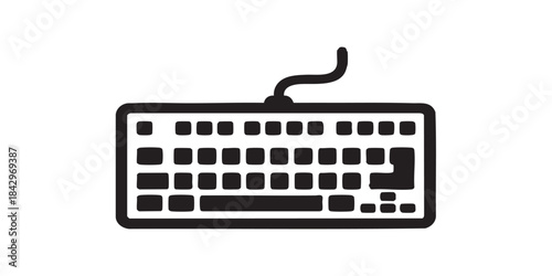Keyboard with wire thin line icon, cyber monday concept. Vector graphics. Computer keyboard for office use, technology sign on white background, style icon mobile or web design.