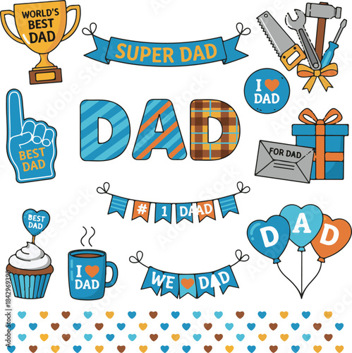 Father's Day Vector Icon Set - Super Dad Celebration Kit