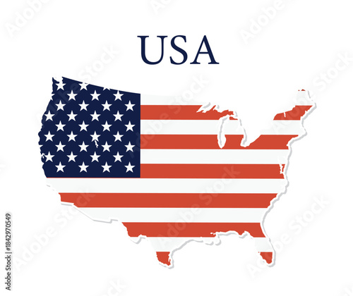United States of America Map with National Flag