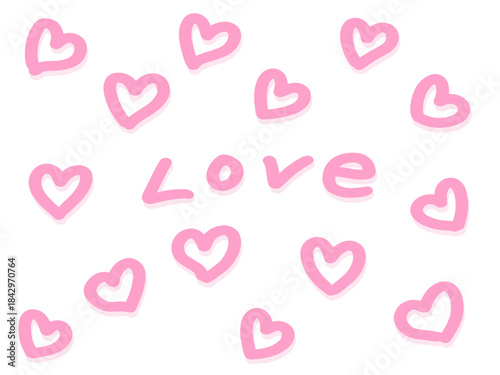 手描きハートとLOVE文字の装飾セット /Hand Drawn Heart and Love Text Set