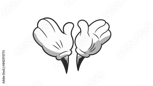 A pair of cartoon white gloves with black fingertips pointing downwards.