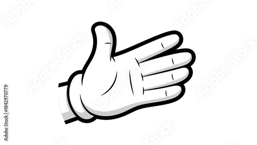 A cartoon hand with a white glove pointing with its index finger.