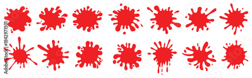Red paint dripping, paint sketch doodle set,Drop and blob of red  paint ,Vector elements in a flat style isolated on white background, Vector illustration