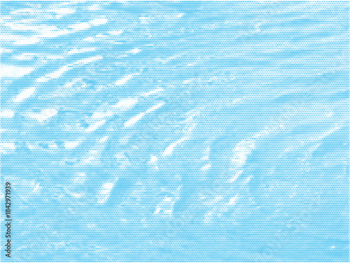Color halftone texture of blue sea or ocean waves, fading dot effect. Vector halftone dots background.