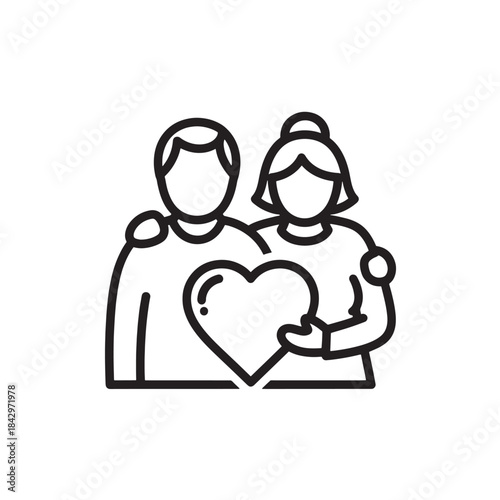 Couple Holding Heart Line Art