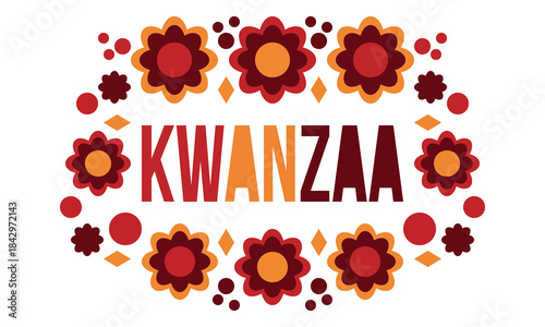 Kwanzaa Happy Celebration. African and African-American culture holiday. Seven days festival, celebrate annual from December 26 to January 1. Black history. Poster, card, banner and background. Vector