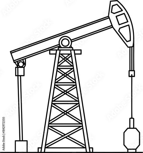 Industrial Oil Pumpjack Outline Vector Illustration
