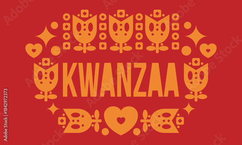 Kwanzaa Happy Celebration. African and African-American culture holiday. Seven days festival, celebrate annual from December 26 to January 1. Black history. Poster, card, banner and background. Vector