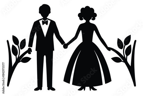 couple holding hands silhouette icon