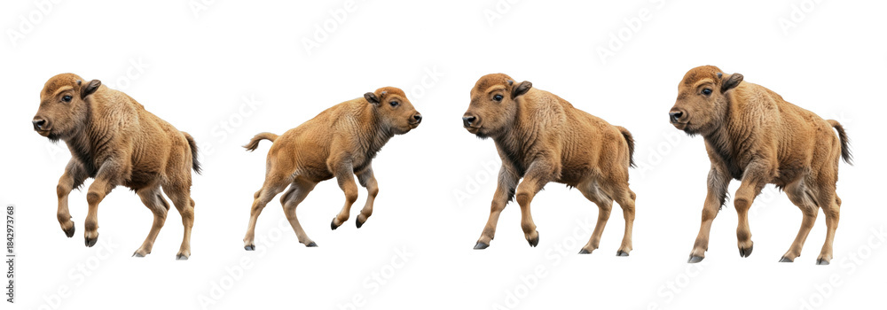 Obraz premium Baby bison In happy Mood isolated on transparent background, Young Baby Bison PNG 