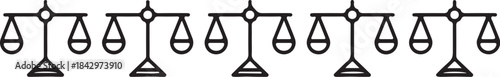 Five balance scales justice measurement also transparent background