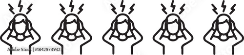 Five distressed person headache anxiety also transparent background