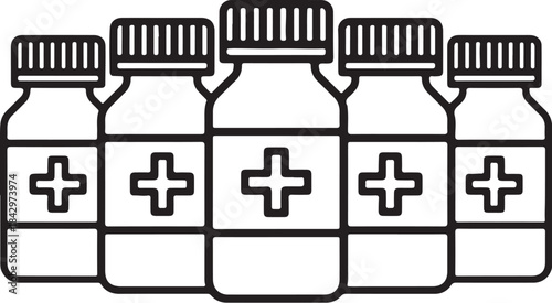 Five medical bottles with cross symbols medicine pharmaceutical also transparent background