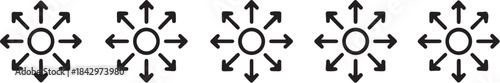 Five radiating arrows from a central circle outward expansion also transparent background