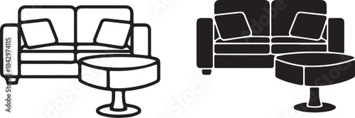 Modern sofa and ottoman set couch furniture also transparent background