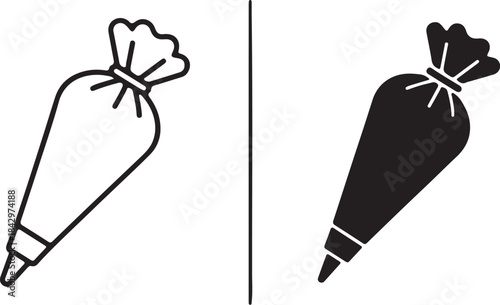 Piping bag outline and filled pastry bag icing bag also transparent background