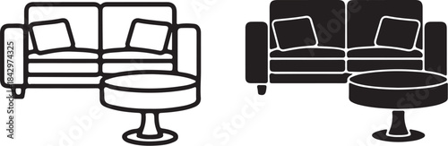 Sofa and ottoman set in two styles couch furniture also transparent background