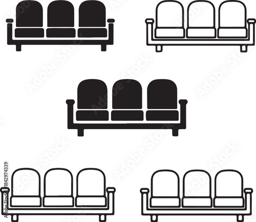 Sofa seating arrangement outline and solid couch furniture also transparent background