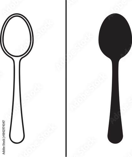 Spoon line and silhouette cutlery utensil also transparent background