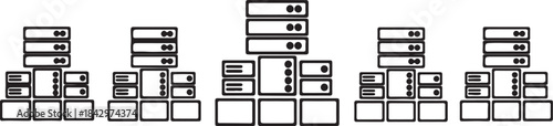 Stacked server racks and data blocks in black and white storage technology also transparent background