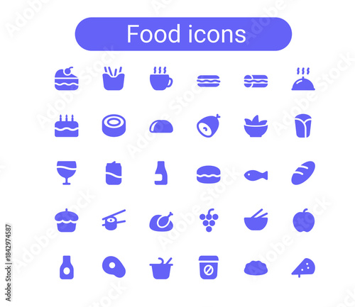 Simple food solid icons set. Rounded filled small vector icons.