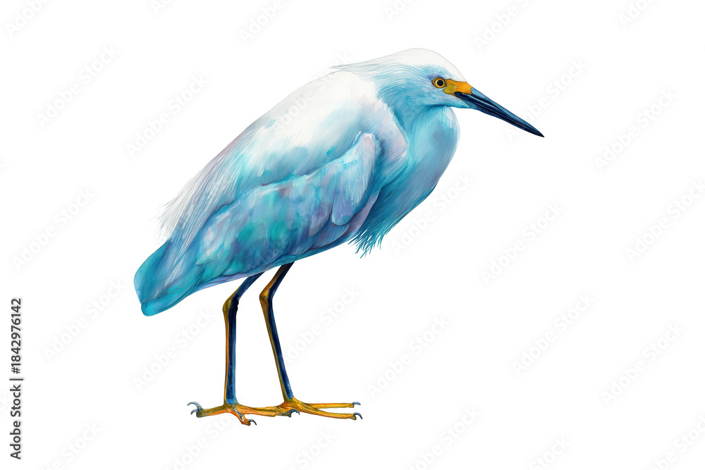 Obraz premium Artistic Snowy Egret Hand Drawn Watercolor Bird Art