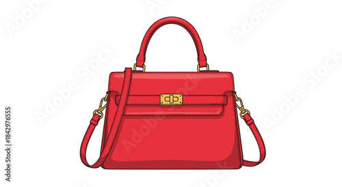 A stylish red handbag isolated on a white background.